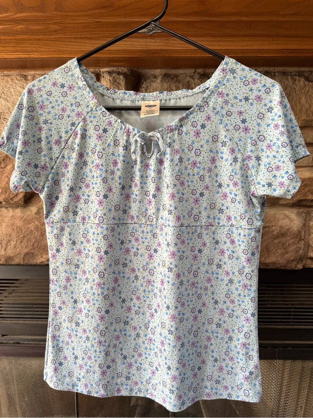 Girls Old Navy Light Blue Floral Tie-Front Short Sleeve Top